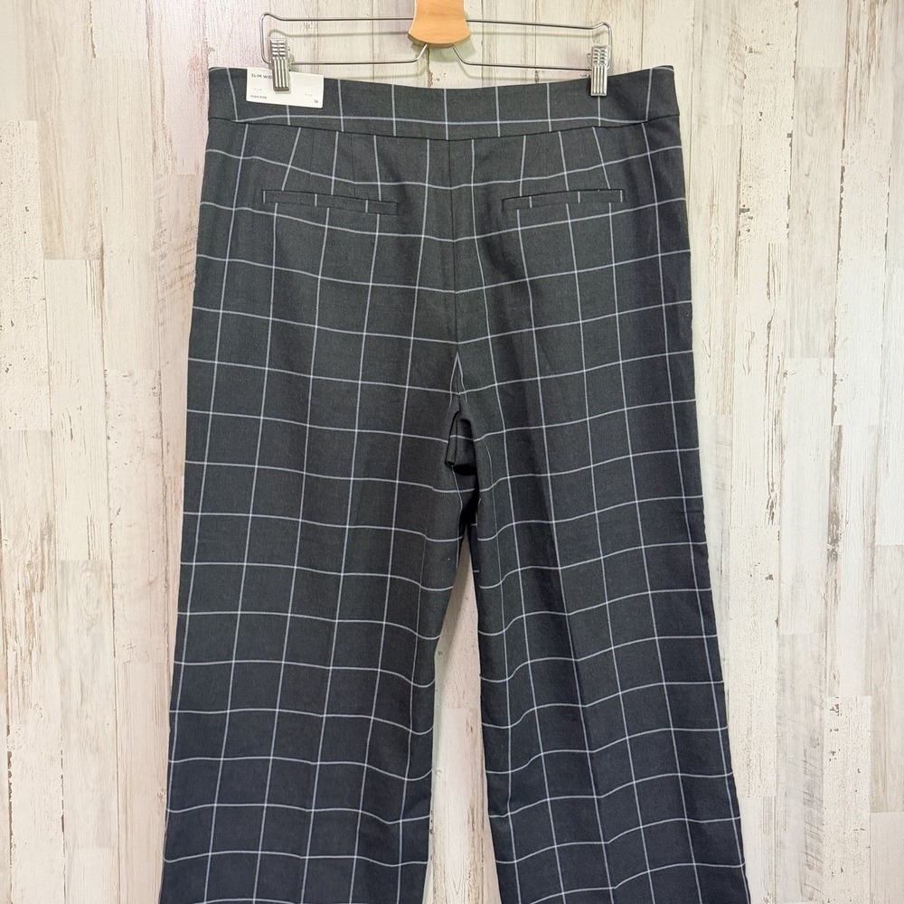 Loft Slim Wide Leg Pants 16 Plus 38x26 Crop Gray Windowpane Career Party NEW - Picture 5 of 8
